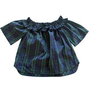 Vineyard Vines Womens Plaid Off-The-Shoulder Top S Cotton/Nylon Blend